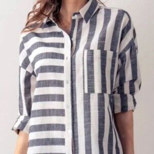 Soft Surroundings Linen Blend Coastal Grandma Button Down Shirt Size S